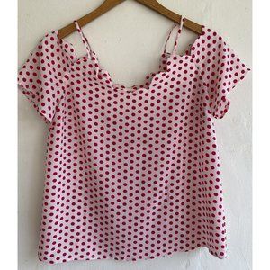 COPY - Monteau Women's Cold Shoulder Polka Dot Blouse Top Large White Red Flowy…